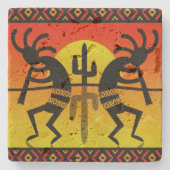 Kokopelli Desert Sun Cactus Rustic Südwest Steinuntersetzer (Vorderseite)