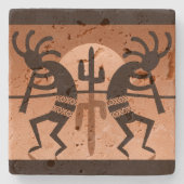 Kokopelli Desert Sun Cactus Southwestern Coaster Steinuntersetzer (Vorderseite)