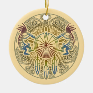 Kokopelli Duo - Mann im Maze - Dreamcatcher 1 Keramik Ornament