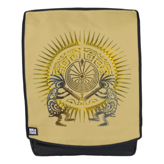 Kokopelli Duo - Mann im Maze - Sonne 1 Rucksack (Vorderseite)