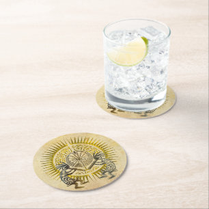 Kokopelli Duo - Mann im Maze - Sonne 1 Runder Pappuntersetzer