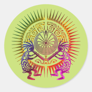 Kokopelli Duo - Mann im Maze - Sun 1a Runder Aufkleber
