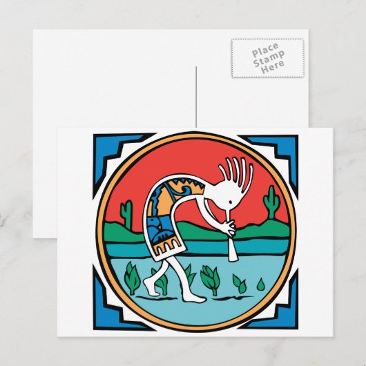 Kokopelli Farbe Postkarte (Vorne/Hinten)