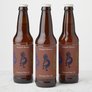 Kokopelli-Figuren auf rotem Rostbier Bierflaschenetikett