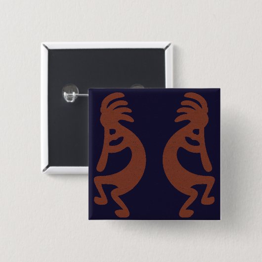 Kokopelli-Flute Abbildung: Blau auf Rot Button (Vorne & Hinten)