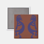 Kokopelli-Flute Abbildung: Blau auf Rot Magnet (Vorderseite/Rückseite)