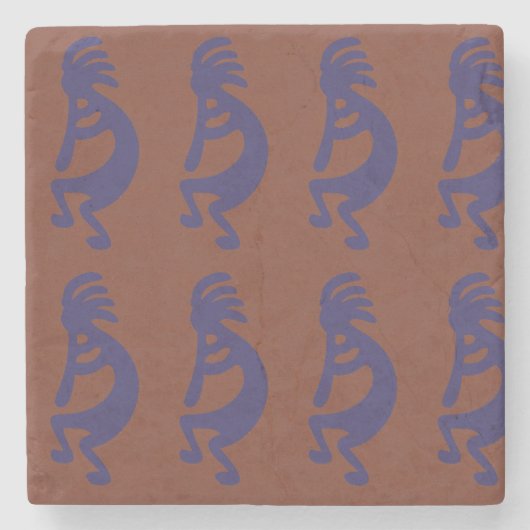 Kokopelli-Flute Abbildung: Blau auf Rot Steinuntersetzer (Vorderseite)