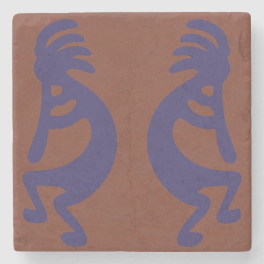 Kokopelli-Flute Abbildung: Blau auf Rot Steinuntersetzer (Vorderseite)