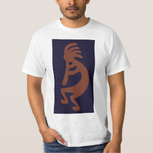 Kokopelli-Flute Abbildung: Blau auf Rot T-Shirt