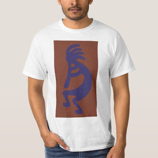 Kokopelli-Flute Abbildung: Blau auf Rot T-Shirt (Vorderseite)