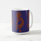 Kokopelli-Flute Abbildung: Rot auf blau Kaffeetasse (VorderseiteRechts)