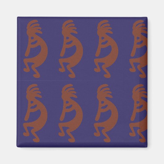 Kokopelli-Flute Abbildung: Rot auf blau Magnet (Vorne)