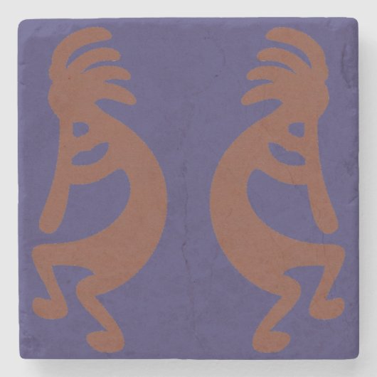 Kokopelli-Flute Abbildung: Rot auf blau Steinuntersetzer (Vorderseite)