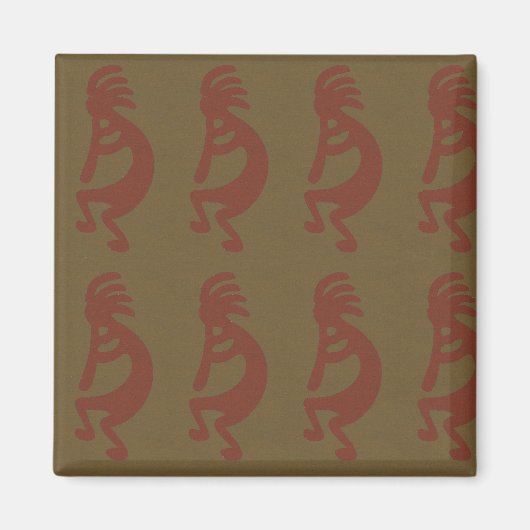 Kokopelli-Flute Abbildung: Rot auf Grün Magnet (Vorne)