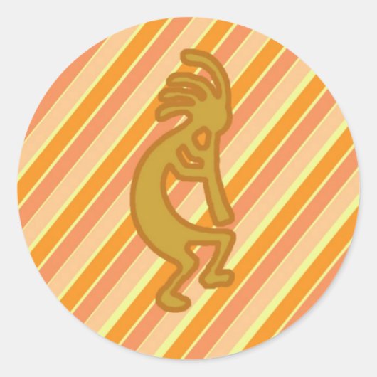 Kokopelli Flute Player Orange Stripe Southwestern Runder Aufkleber (Vorderseite)
