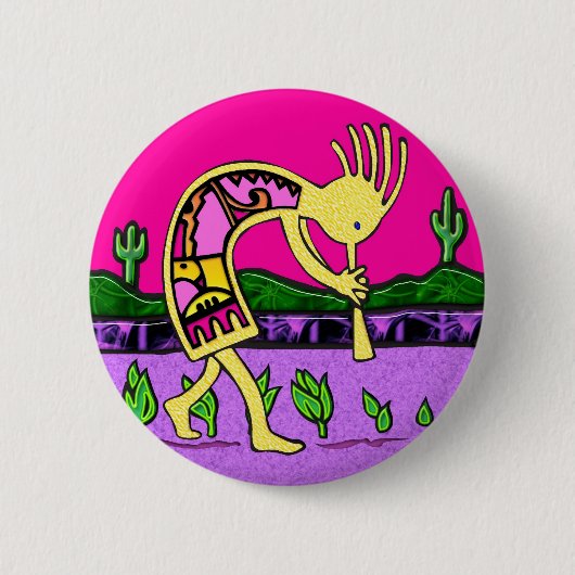 Kokopelli, Flute Spieler der Wüste Button (Vorderseite)
