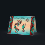 Kokopelli Geburtstagskarte Faltkarte Karte<br><div class="desc">Personalisieren Sie diese "One of a Kind" Südwest Kokopelli Geburtstagskarte! Es verfügt über ein südwestliches Kokopelli,  das Flute und Tanzen unter der Sonne auf einem türkisfarbenen und orangefarbenen Sonnenuntergang spielt... Umgeben von einer türkisfarbenen,  orangen und schwarzen Grenze! Original Art Design von Künstler Kerry Miller.</div>