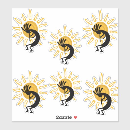 Kokopelli Gold Sun Gruppe 6 Vinyl Sticker (Blatt)