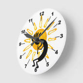 Kokopelli Gold Sun Runde Wanduhr (Winkel)
