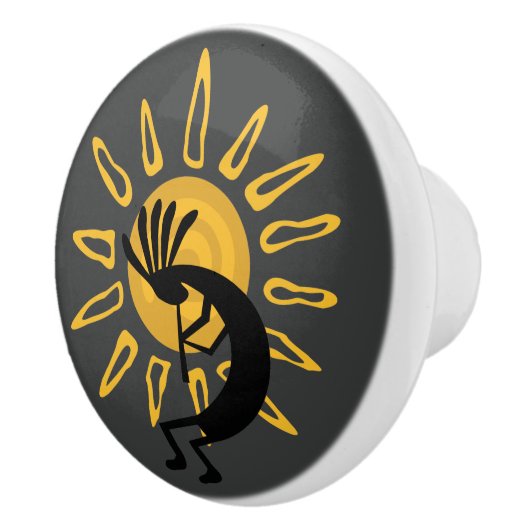 Kokopelli Gold Sun Southwest Door Knob Keramikknauf (Rechts)