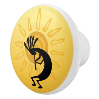Kokopelli Golden Sun Southwest Door Knob Keramikknauf