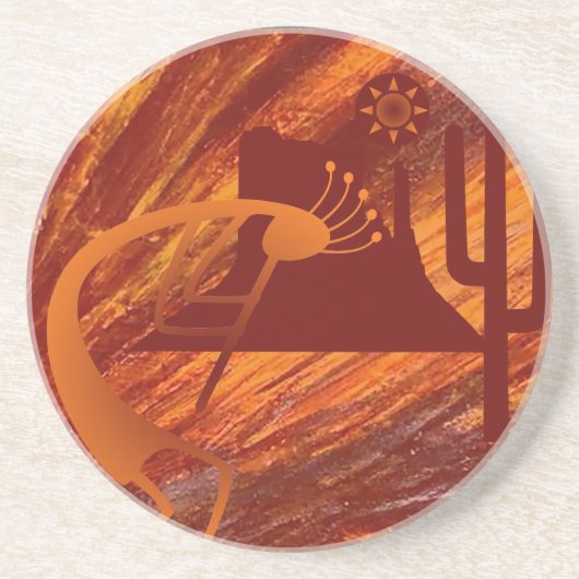 Kokopelli Heat Sandstein Untersetzer (Vorne)