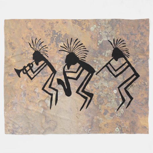 Kokopelli Horn-und Flötenspieler-Petroglyphe Fleecedecke (Vorderseite (Horizontal))
