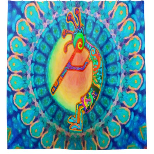 Kokopelli Kaninchen-Mond-südwestlicher Duschvorhang (Vorderseite)