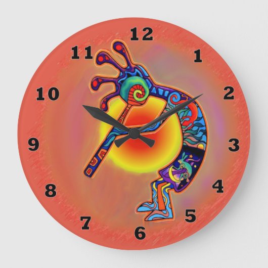 Kokopelli Lizard Sun Große Wanduhr (Vorderseite)