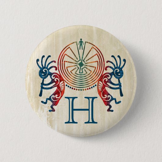 KOKOPELLI / MAN IN DER MAZE + Ihr Monogramm Button (Vorderseite)