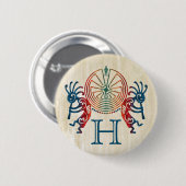 KOKOPELLI / MAN IN DER MAZE + Ihr Monogramm Button (Vorne & Hinten)
