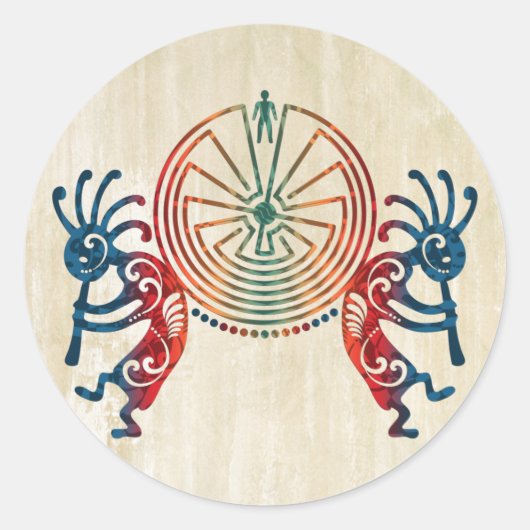 KOKOPELLI / MAN IN DER MAZE + Ihre Ideen Runder Aufkleber (Vorderseite)