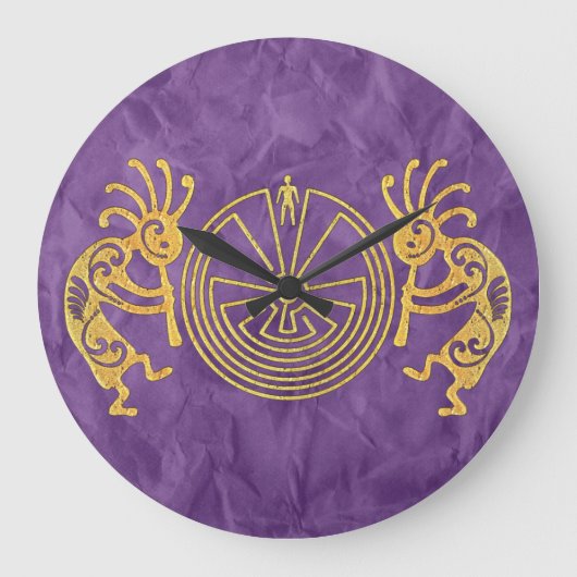 KOKOPELLI / MAN IN MAZE Gold + Ihre Ideen Große Wanduhr (Vorderseite)