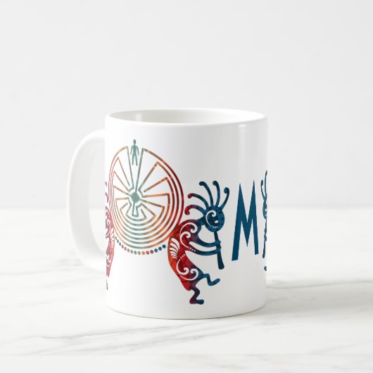 KOKOPELLI/MANN IM LABYRINTH + Ihr Monogramm Kaffeetasse (Vorderseite Links)