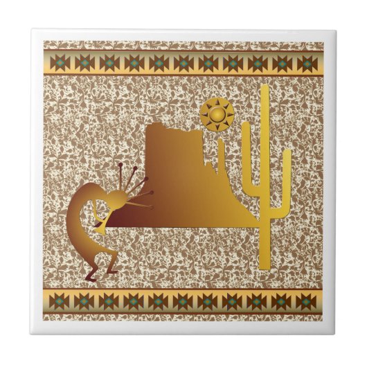 Kokopelli Mesa & Cactus Set #1 Fliese (Vorderseite)