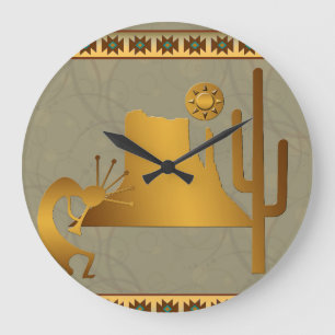 Kokopelli Mesa & Cactus Set #2 Große Wanduhr
