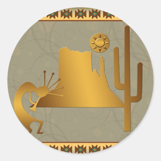 Kokopelli Mesa & Cactus Set #2 Runder Aufkleber (Vorderseite)