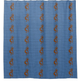 Kokopelli mit flute Muster Mosaik Blue Brown Duschvorhang
