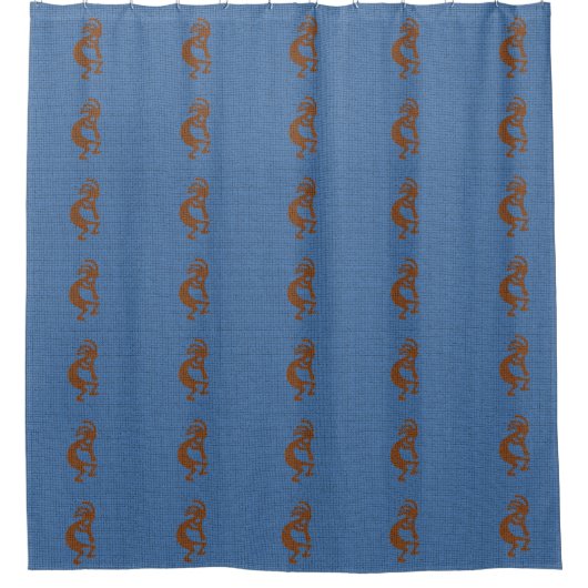 Kokopelli mit flute Muster Mosaik Blue Brown Duschvorhang (Vorderseite)