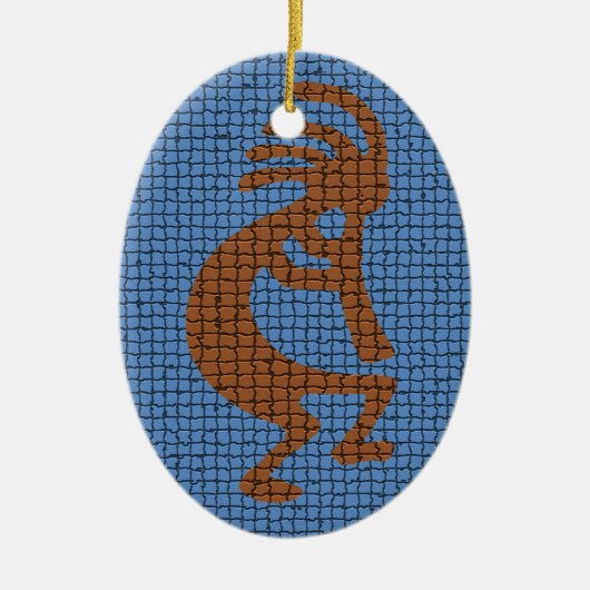 Kokopelli mit flutmosaik gepolstertem Muster Keramik Ornament (Vorne)