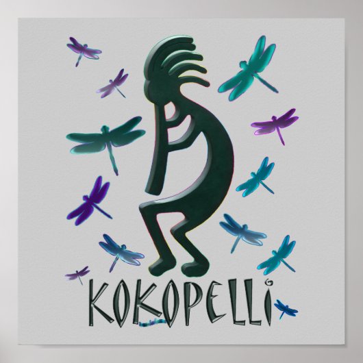 Kokopelli mit Libellen Poster (Vorne)