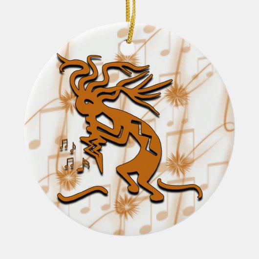 Kokopelli mit musikalischen Anmerkungen Keramik Ornament (Vorne)