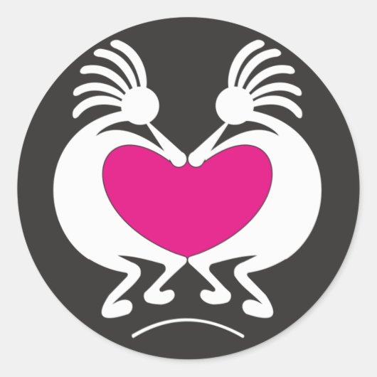 Kokopelli mit rosa Herz Runder Aufkleber (Vorderseite)