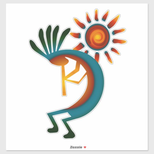 Kokopelli mit Sun 14" Vinyl Sticker (Blatt)