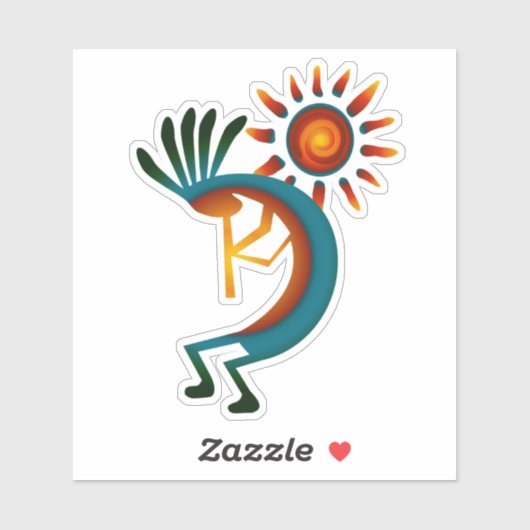 Kokopelli mit Sun 4" Vinyl Sticker (Blatt)