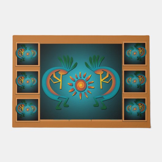 Kokopelli mit Sun Aquamarin Design 3 Fußmatte (Vorderseite)