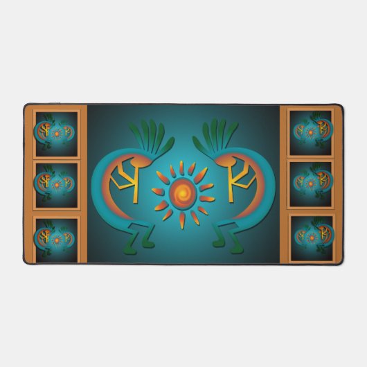 Kokopelli mit Sun Aquamarin Design 3 Schreibtischunterlage (Vorderseite)