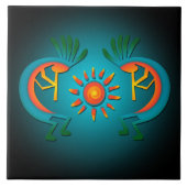 Kokopelli mit Sun Aquamarin Design 6" Fliese (Vorderseite)