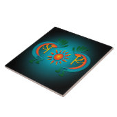 Kokopelli mit Sun Aquamarin Design 6" Fliese (Seite)