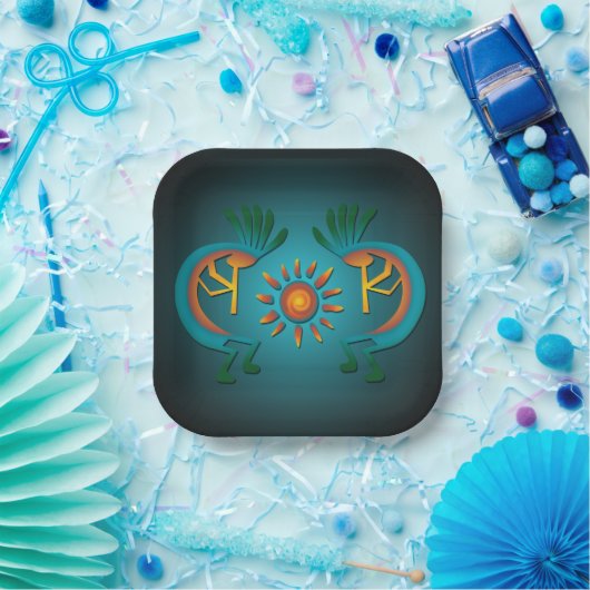 Kokopelli mit Sun Aquamarin Design 7" Sq Paper Tel Pappteller (Party)